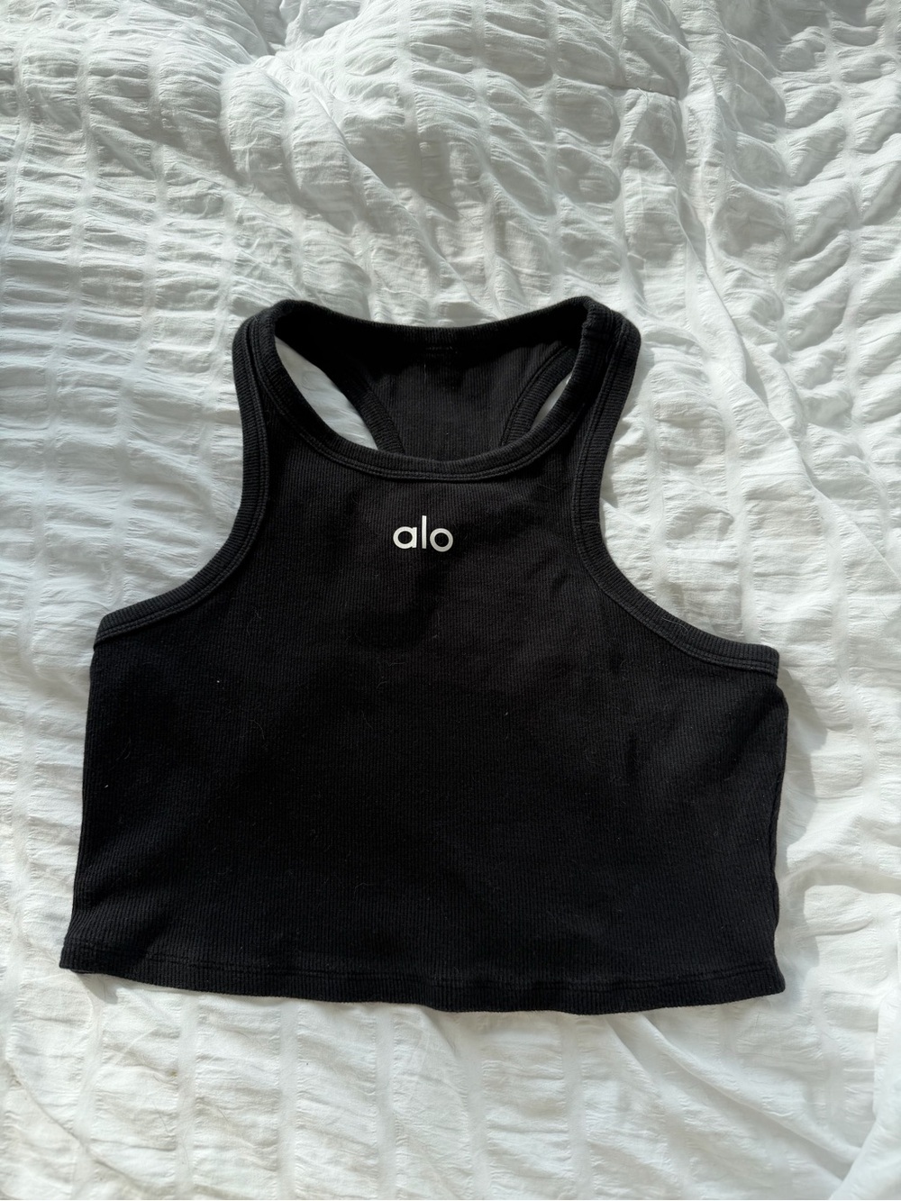 ALO Yoga Black Ribbed Racerback Crop Top